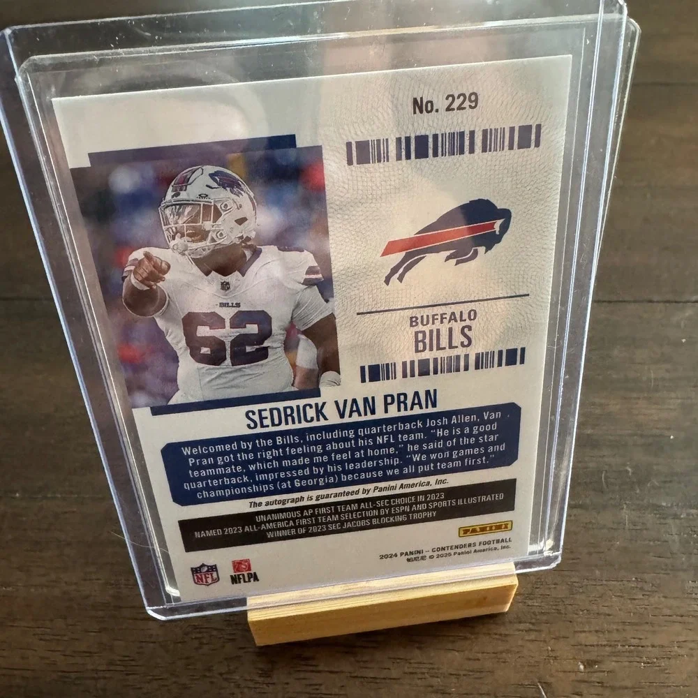 Panini Rookie Ticket Card Sedrick Van Pran Buffalo Bills Autograph RC 229